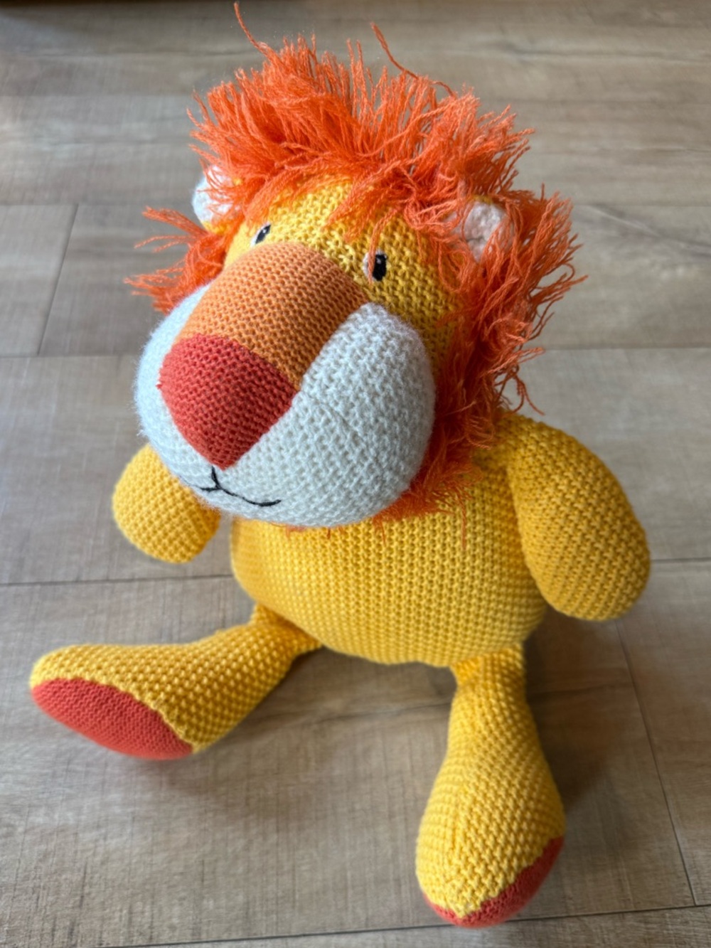 Maison Chic Lion knit Plush stuffed animal Yellow & Orange baby nursery decor